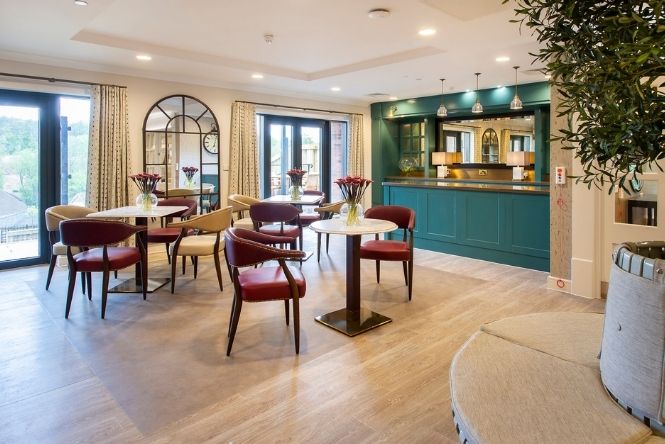 Bright café and lounge space at Nesbit House Care Home in Orpington with comfortable seating, social areas and bistro-style dining