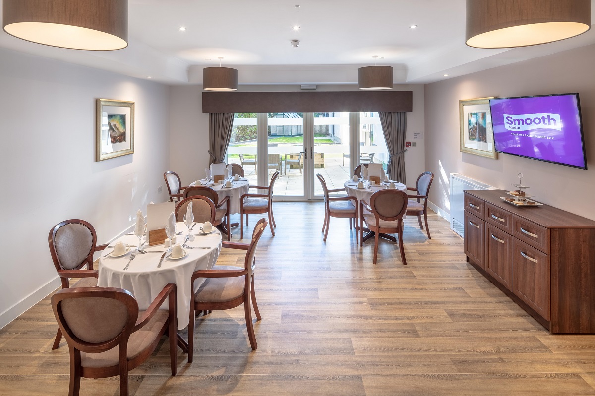 Milngavie Manor Care Home's luxury dining area