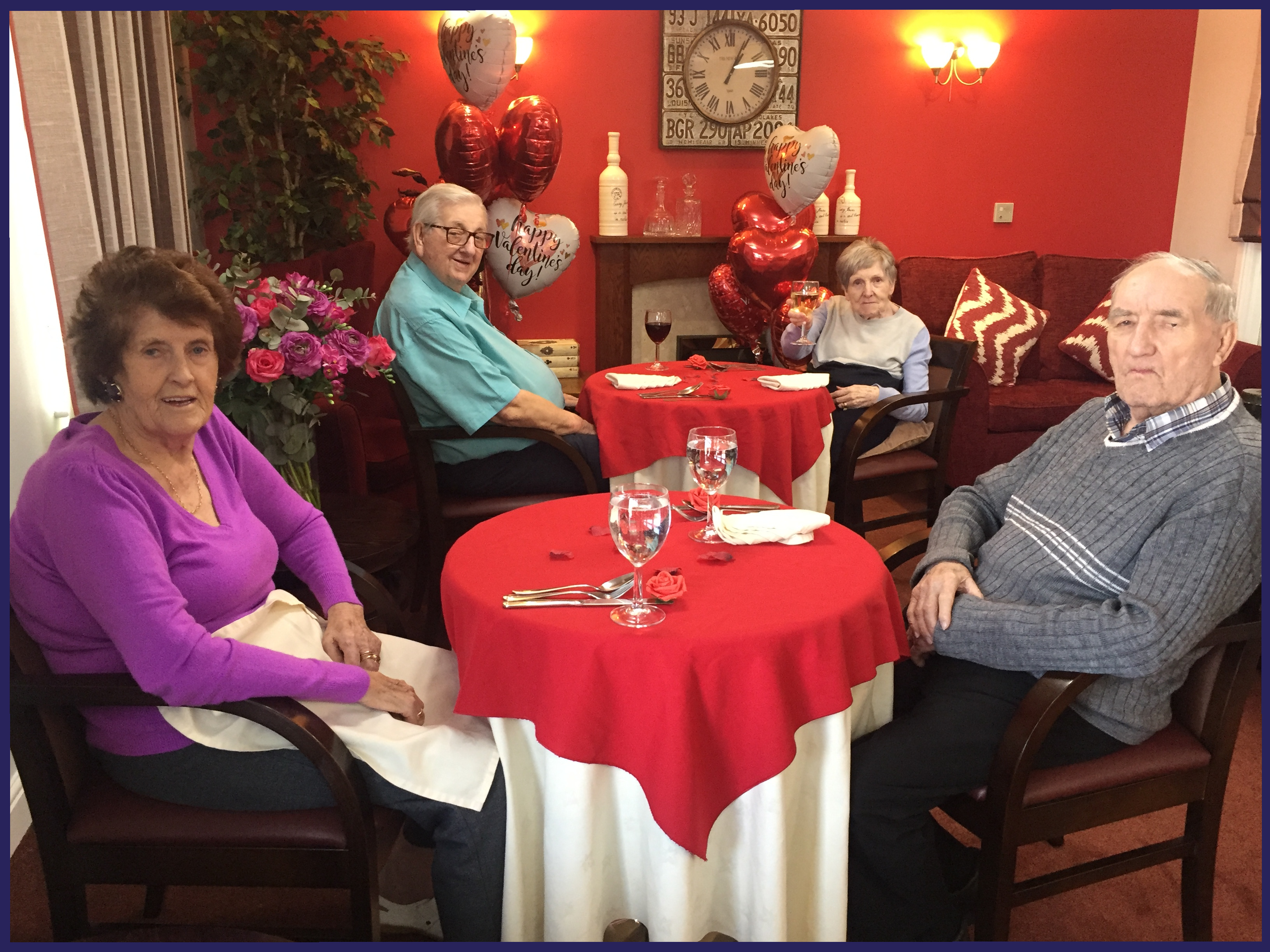 Kathleen and Peter enjoy a romantic lunch alongside fellow Caddington couple Derek and Joyce.