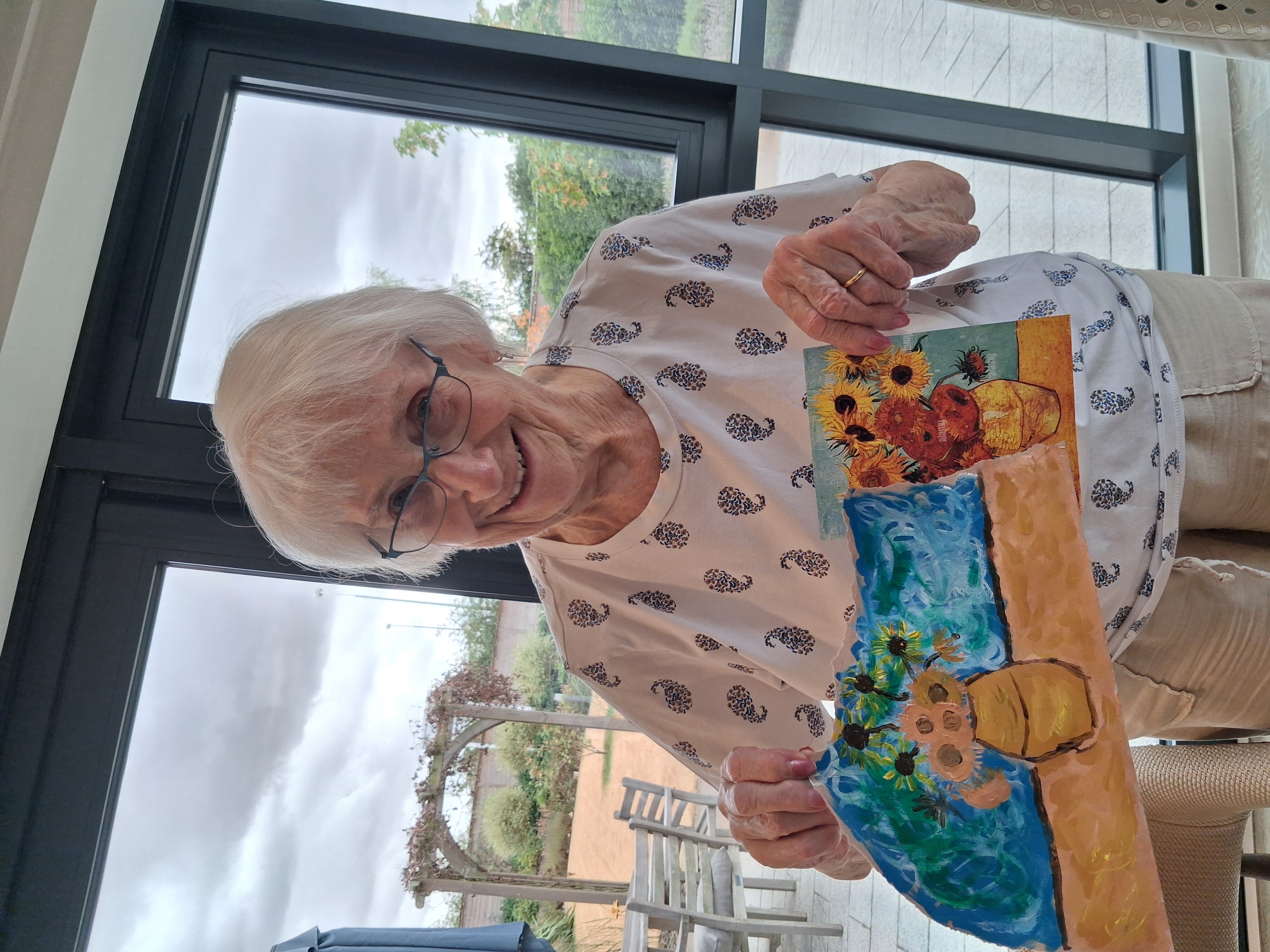 Resident with Van Gogh inspired artwork creations