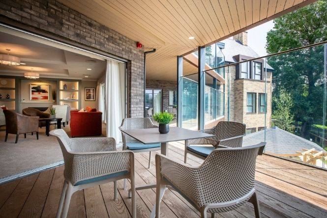 Balcony seating area at Brookwater House in Palmers Green