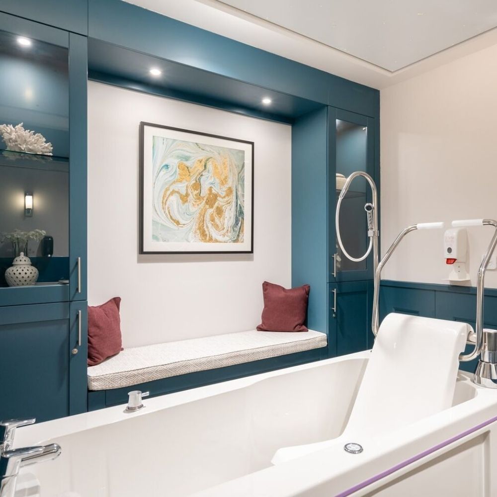 Purpose-designed assisted bath in wellbeing suite at Templeton Place Care Home