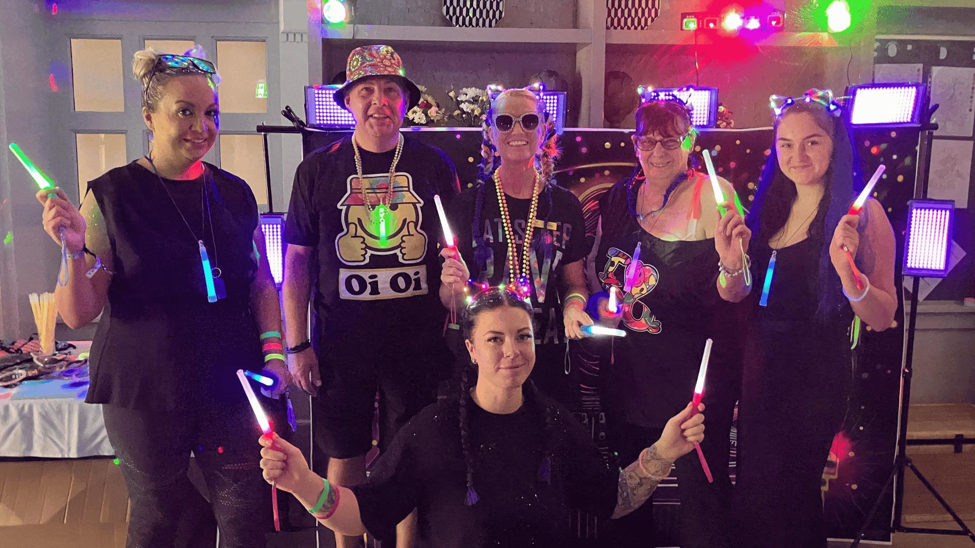 staff from Cofton Park Manor care home dressed in rave clothes