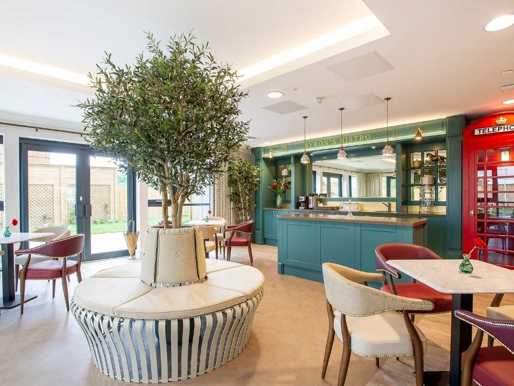 Byron’s Bistro café at Edwalton Manor Care Home in Nottingham with comfortable seating, social spaces and refreshments for residents and visitors