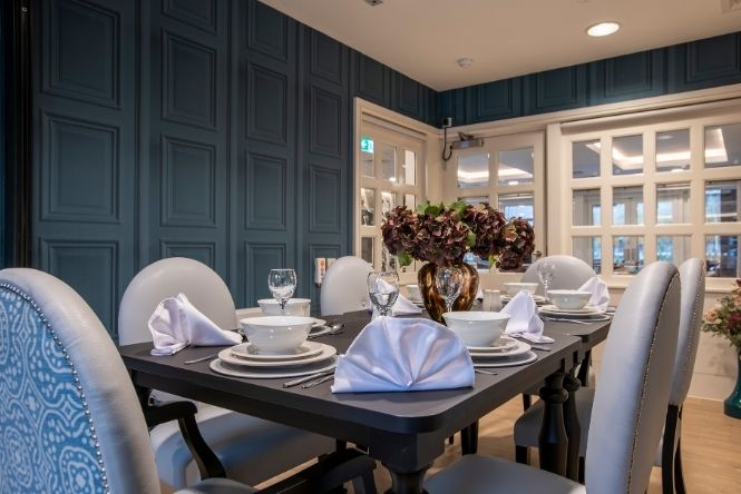 Private dining room at Cofton Park Manor Care Home in Birmingham for family meals, celebrations and special occasions
