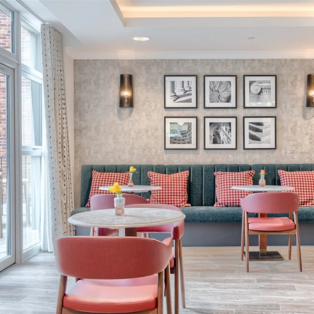 Cafe area next to french doors