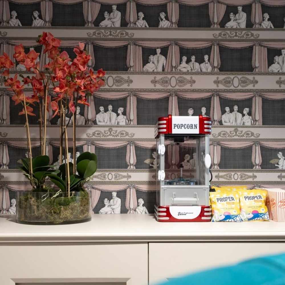 Cinema refreshment station at Templeton Place Care Home with popcorn machine