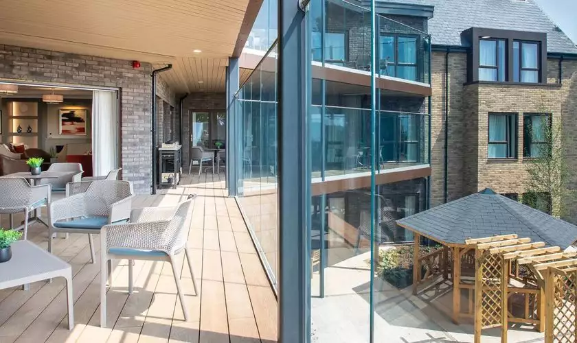 Balcony at Brookwater House care home in Palmers Green near Enfield.