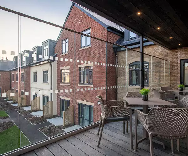 balcony view over garden at Meryton care home in Keynsham.