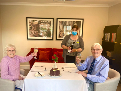 Beryl and Laurie toast their 63rd anniversary at Richmond