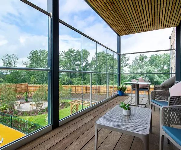 balcony view at Elstow Manor residential care home in Bedford