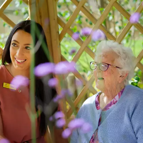 balcony view of gardens at Chawley Grove dementia care home in Oxford